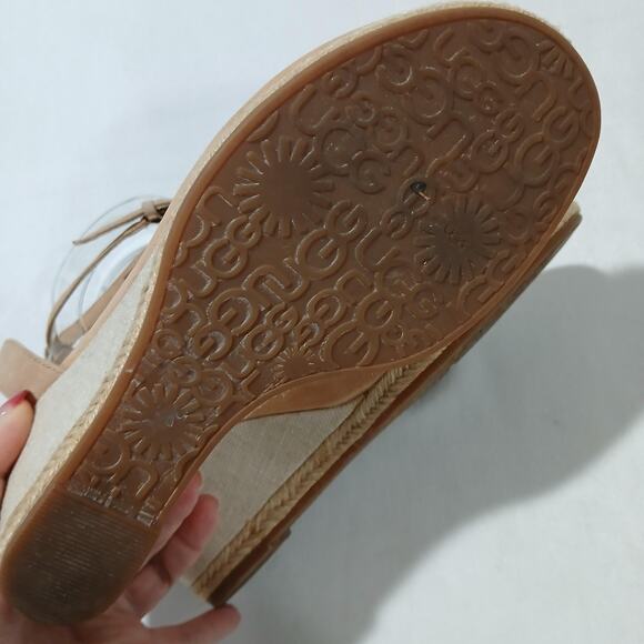 UGG Wedge Sandals Womens 9 Tan Leather Ankle Strap Espadrille - Picture 8 of 10